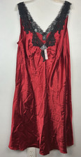 Cacique Babydoll Nightgown Womens 22 Red Silky Satin Lace Sexy Whimsigoth New picture