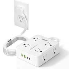 Flat Plug Power Strip with 8 Outlet Long Extension Cord USB Port Surge Protector picture