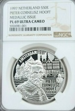 1997 NETHERLANDS SILVER 50 EURO PIETER CORNELISZ NGC PL 69 ULTRA CAMEO TOP POP picture