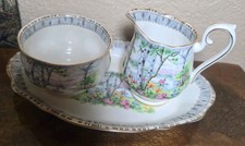 Vtg Royal Albert Silver Birch Creamer & Open Sugar Bowl Set Bone China England picture
