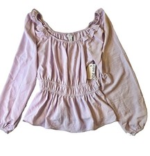 New Nine West Purple Square Neck Smocked Puff Long Sleeve Peplum Blouse picture
