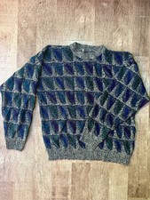 Vintage 90s Textured 3D Knit Sweater Coogi Style Geometric Blue Green picture