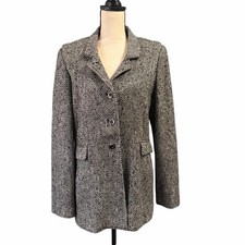 Carlisle Black Brown Wool Blend Lined Blazer Sz 10 Career Wear Quiet Luxury picture