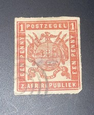 TRANSVAAL 1870’s First Issue 1d Red Fine Roulette Course Imp Cancelled picture