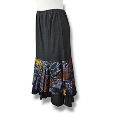 EUC VTG Southwestern Abstract Art Bohemian Layered Midi Skirt Sz. XL Black picture