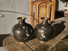 Chinese Cloisonne Vase Pair Highly Polished Tight Design Cherry Blossoms China picture