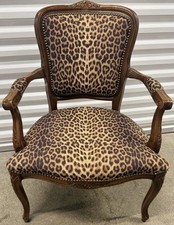 Vintage French Louis XV Style Carved Walnut Leopard Upholstered Fauteuil Chair picture