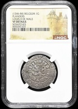 BELGIUM Flanders Louis II de Male 1346-1384 Medieval Silver Gros 1G Coin, NGC VF picture