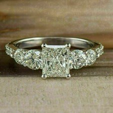 1.75 Ct Princess Cut Lab Created Diamond Engagement Ring 14K White Gold Plated picture