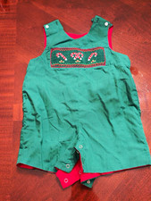 Sir John by Rosalina Green/Red Reversible Christmas Cotton Overall Romper 18-24M picture