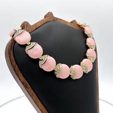 Vintage KRAMER 1950s Silver Toned Pink Cabochon Rhinestone Choker-“ AS IS” picture
