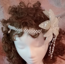 Vintage Bridal Head Piece 3 Rows of Pearls, Pendant and Large Flower on The Side picture