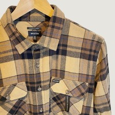 Brixton Bowery Flannel Shirt Mens M Tan Brown NWOT Vegan Wool Plaid Button Up picture