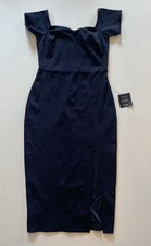Lulus Women Navy Blue Made With Love Off Shoulder Midi Dress Size Large NWT picture