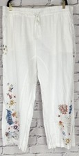 Johnny Was Biya Pants Azusa Wide Leg Womens XL 100% Linen Embroidered Casual picture