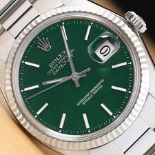 ROLEX MENS DATEJUST 1601 18K GOLD STAINLESS STEEL GREEN WATCH w/ OYSTER BAND picture