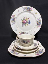 Vintage Meissen Black Knight Bavaria Floral 5‑Piece Place Setting picture