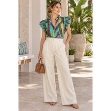 Marie Oliver Maison Tropadelic Multicolor Ruffle Sleeve Blouse Top Large picture