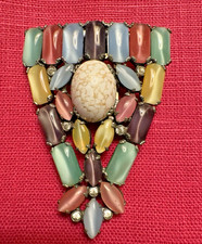 Rare VTG Signed Bartomioli Art Deco Retro Dress Clip Brooch Pastel Moonglow 1940 picture