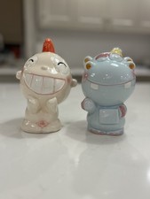 Vintage Rune Naito Ceramic Coin Bank Lot - Showa Retro Kawaii Futen Zoo picture
