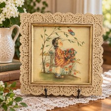 Vintage 1940'S Venice Lace Framed Marion Bradford Burgess Lithograph Print 8” picture