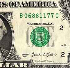 3 Consecutive Pair Fancy Serial Number One Dollar Bill B06881177C picture