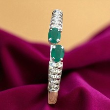 Magnificent 2.80 Cts Round Brilliant Cut Diamonds Emerald Cuff Bracelet 14K Gold picture