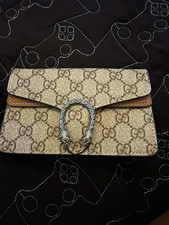 Gucci GG Monogram Beige Chain Strap Crossbody Bag Silver Hardware Snap Closure picture