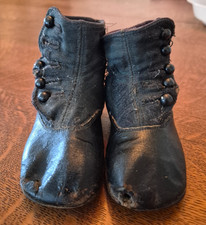 Antique Child Leather & Cloth Side Button Shoes Victorian/Edwardian picture