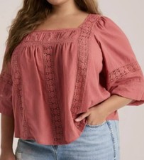Torrid Festi Tie-Back Boho Top Dusty Cedar Pink Size 3X Festival Hippie Crochet picture
