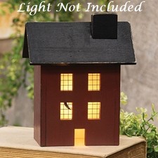 NEW Primitive HOUSE WOOD SITTER RED RUSTIC LIGHT UP Aged 7