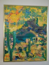 Vibrant Desert Landscape Impasto Painting on Canvas Board - Custom Framed picture