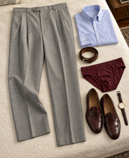 New Brioni Men's 40R (IT 58) Heather Gray 100% Wool Double Pleat Dress Pants picture