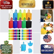 Jexine 100 Pcs Reusable Tote Bags Non Woven Foldable Shopping Bags 14x10x4 in picture
