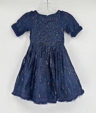 Quis Quis Girls Navy Blue Sequin Holiday Party Fit Flare Dress Sz 6Y picture