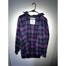 Cakeworthy Alice in Wonderland Purple Plaid Flannel Shirt Mens Medium picture