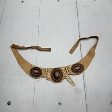 Villa Roma Belt Womens One Size Beige Leather Stone Medallion Wide Tie Waist picture
