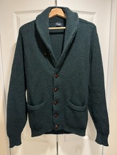 Drake’s London Men’s Dark Green Shawl Neck Ribbed Lambswool Cardigan Sweater 40 picture