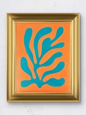 Original 14x11 Modern Teal Coral Modern Abstract Painting Signed Canvas picture