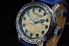 RARE Invicta VINTAGE 52mm Antique Blue SWISS MADE Leather Strap SS Watch picture