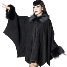 Kreepsville 666 Glamour Ghoul Web Cape BlackFur Bat Wing Fleece Pocket 2X-4XL picture