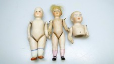 3 Antique Bisque Miniature Dollhouse Dolls & Half Doll Pincushion Baby Doll Lot picture