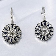 2.98CT GIA Diamonds & Blue Sapphires Earrings 14K Gold Royal Celebrity Glam Look picture