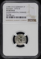 (1290-1312) Germany Bavaria Otto III 1 Pfennig 0.75g NGC VF Details Env. Damage picture