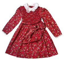 Vintage 1970s Toddler Girls Prairie Dress Red Floral Size 5 picture