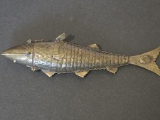 Antique 19th/Early 20th Century Jewish Besamim Articulated Brass Fish Spice Box picture