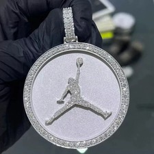 2.60Ct Round Cut Real Moissanite Jumpman Pendant 14K White Gold Plated Silver picture
