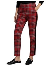 NWT Talbots Red Plaid Velvet Stripe Wool Blend Slim Ankle Pant Size 10P picture