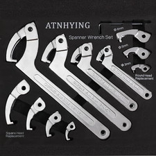 12pcs Adjustable Spanner Wrench Sets with Replaceable Head, C-Shape Silver picture