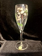 Vintage French Hand Painted Champagne Flutes Set of 3 White Floral Gold picture